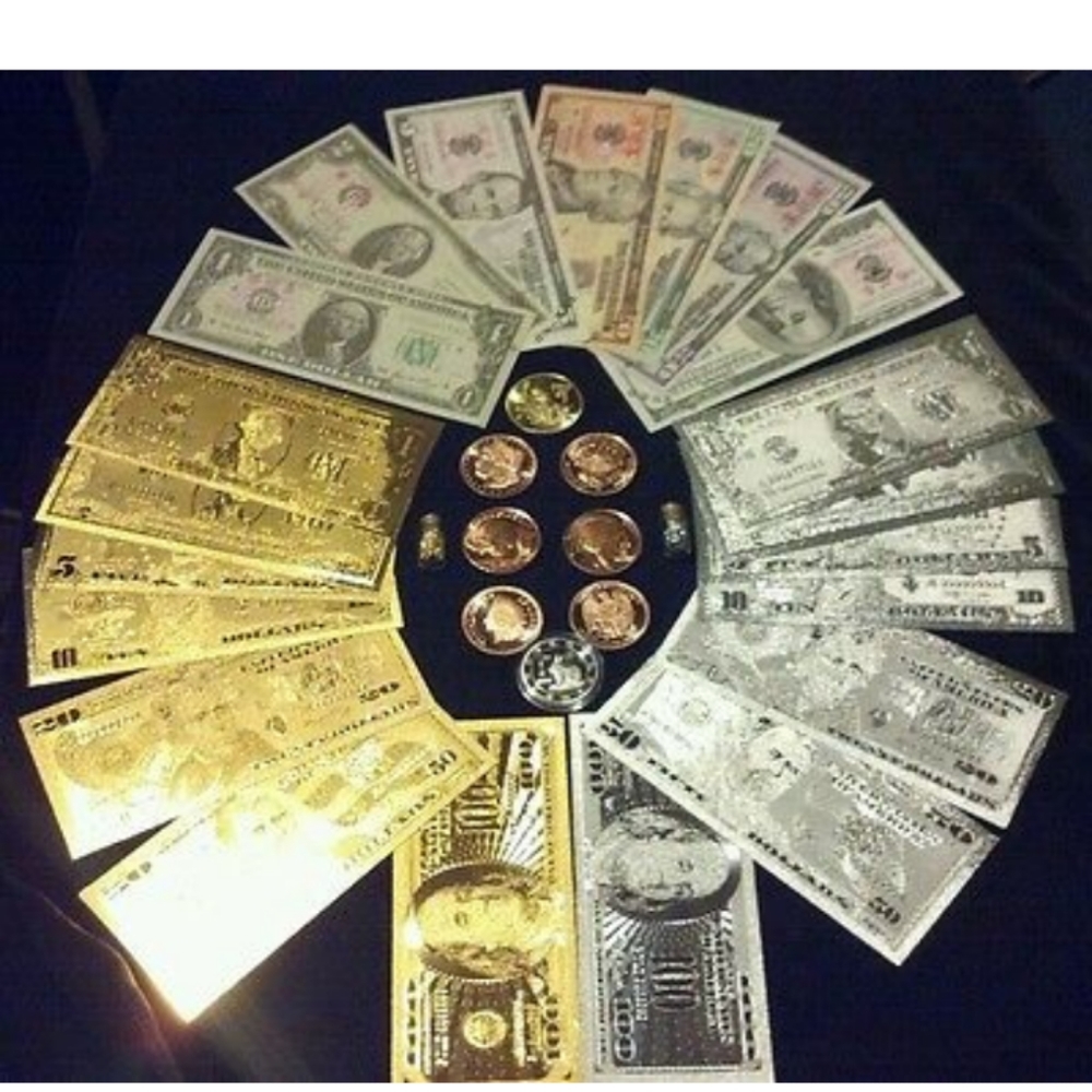 28PC Lot 7 GOLD 7 SILVER& 7 Paper+ 5 Coins&2 Flake
